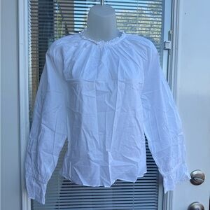 J. Crew White Blouse with Ruffled Neckline